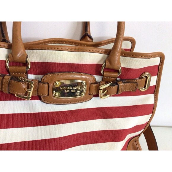 Michael Kors Stripe Red Purse Satchel Bag - Picture 5 of 10